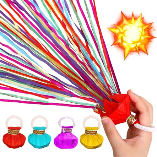 10 Pack Hand Throw Streamers Party Poppers, Colorful Streamers Party Decorations, 30 Colors Rainbow No Mess Crepe Paper Streamer Confetti Cannons For New Years Birthday Wedding Carnival Celebrations