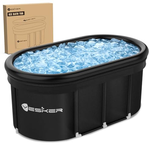 Yesker 110 Gal Ovale Eisbadewanne mit Luftring, tragbare mehrschichtige kalte Tauchwanne mit Deckel für Sportler, faltbar und aufblasbar, Einpersonen-Whirlpool im Fitnessstudio, Hof, Zuhause, im