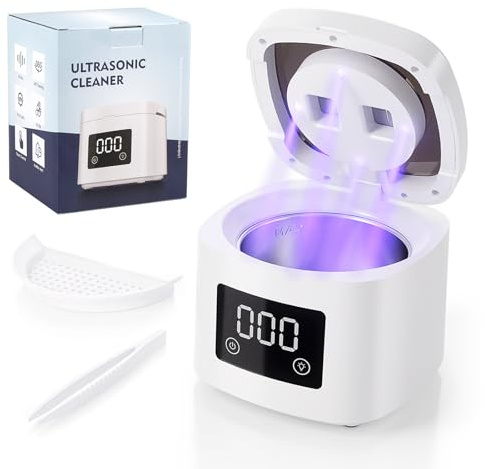 Nettoyeur à Ultrasons avec 4 Lampes UV, 45kHz Pod Dentaire 200 ml - Pour Gouttières Dentaires, Appareils Dentaires, Mainteneurs, Prothèses Dentaires, Aligneurs, Bijoux