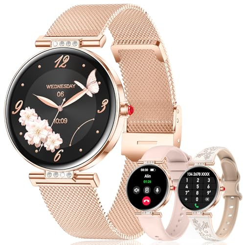 Smartwatch Donna, 1.19”AMOLED Orologio Smartwatch con Chiamate Bluetooth/Notifiche, 120+ Sportive, Fisiologia Femminile, 24H Contapassi/Sonno/Cardiofrequenzimetro, IP68 Smart Watch per iOS Android