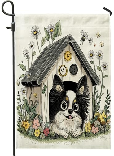Drapeaux de jardin japonais à motif de chien de printemps 30,5 x 45,7 cm double face pour décoration extérieure, chenil à fleurs amusantes, niche pour chiot, niche en toile, drapeau de maison, animal