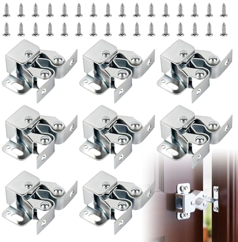 8 PzChiusura a Doppio Rullo, Chiusura Ante per Armadietti, Chiusura Porta e chiavistelli per armadio, guardaroba, mobili per roulotte, Chiusure a Rullo Doppie per Ante di Armadi, con viti/accessori