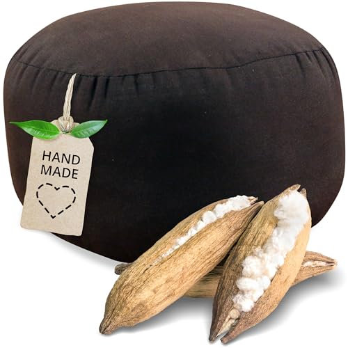 livasia kleines Meditationskissen einfarbig - Ø 32x20cm - Yogakissen mit Kapokfüllung, Pouf, Bodenkissen Yoga Zen Meditation, Sitzkissen für Garten Balkon, Zafukissen handgefertigt (Braun Uni)