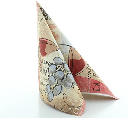 Sovie HORECA Serviette ROMEO aus Linclass® Airlaid, 40 x 40 cm, 1/4 Falz, 50 Stück – Design mit Weinglas & Weintrauben – edel & stilvoll - Ideal für Gastronomie & Events