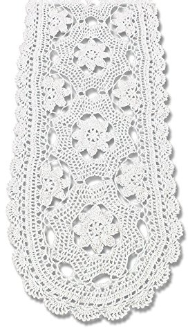 KEPSWET Handmade Crochet Table Runner Cotton Lace Doily, White, 30cmx60cm | Oval, Flowers