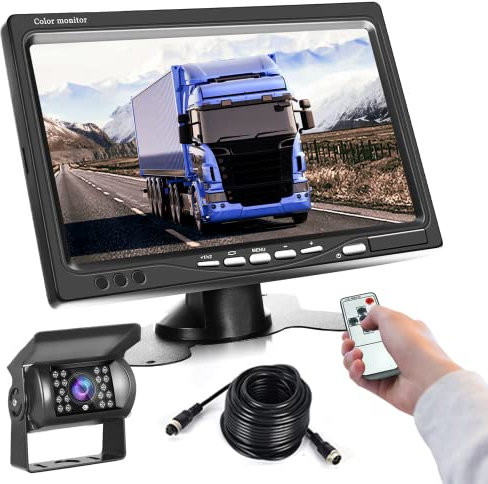 Kit caméra arrière Filaire avec écran LCD 7 Pouces, caméra de recul étanche IP68 pour Voiture, Camping-Car, Caravane, SUV, caméra arrière LED avec Vision Nocturne HD, 12V-24V