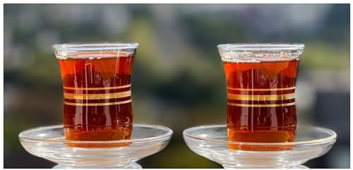 Topkapi - Juego de té turco de 12 cucharadas ESMA sultán con decoración dorada, 6 vasos de té y 6 posavasos vidrio