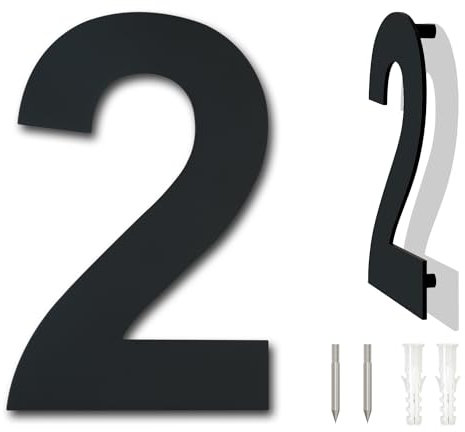 Black Brushed Modern House Number -4 Inch 102mm Height, Made of Solid 304 Stainless Steel, Floating Appearance and Easy to Install (Number 2 Two)