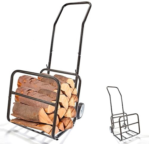 FISHTEC Chariot à Bûches en Métal - Porte bûches Amovible - Chariot à Bois - Diable Transport Bois Chauffage - Pneus en Caoutchouc - Charge Maximale 50 kg