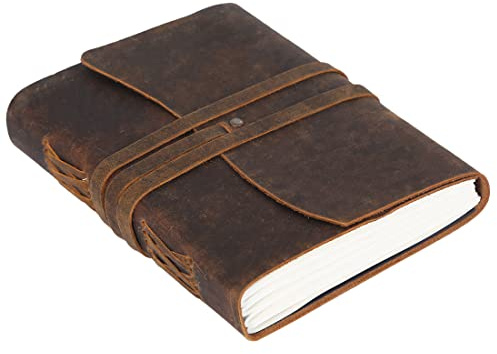 Diario de cuero hecho a mano, cuaderno de escritura/encuadernado diario Bloc de notas para hombres y mujeres, papel sin forro, tamaño mediano, 20 x 15 cm, bloc de escritura regalo para artista, boceto