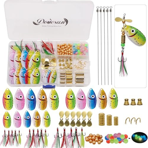 Dovesun Angelköder Set, Fishing Spinnerin Set Inline-Spinnerköder Forellenköder Angelzubehör Set Spinnerbaits | Buzzbaits Köderbaukasten 228pcs