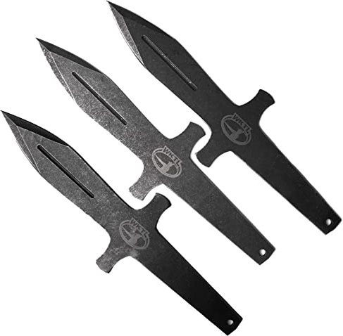 World Knife Throwing League Crusader Professional Balanced Throwing Knife Set with Three Knives, Stone Rolled Finished Blade, Full Tang, Stainless Steel, with Premium Nylon Sheath, 14.5 Inch Length