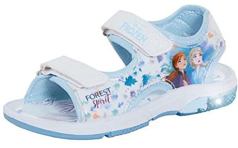 Disney Elsa Anna La Reine des Neiges 2 Sandales de sport lumineuses pour filles Chaussures d'été réglables avec lumières, blanc/bleu, 31 EU