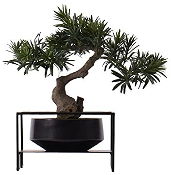 XXXXW Handmade New Chinese Style Welcome Pine Simulation Tree Outdoor Garden Home Office Decoration Small Simulation Tree Artificial Bonsai Potted Plant Fake Plant