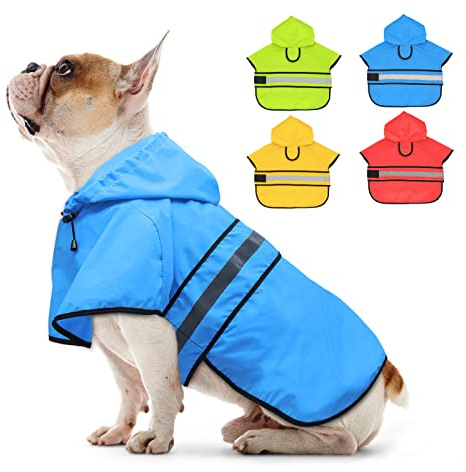 Candofly Dog Raincoat Hooded Poncho - Adjustable Waterproof Dog Rain Jacket Lightweight Reflective Dog Rain Coat Pet Slicker for Small Medium Large Dogs (Medium, Sky Blue)