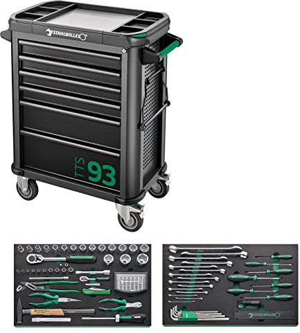Stahlwille 93/130 Werkstattwagen bestückt mit 130-tlg. Premium-Werkzeugset l Erstausrüstung für Industrie, Handwerk und Automotive l Made in Germany
