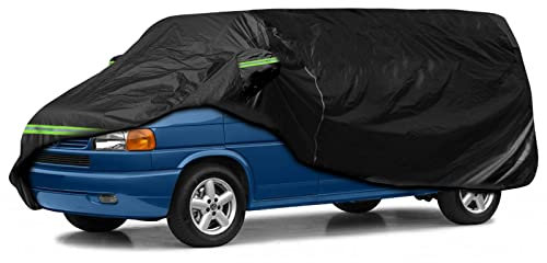 Opaltool Full Car Cover for VW Transporter T4 1995-2004, LWB 300D Waterproof Large Car Cover with Side Door Zipper, Lock and Windproof Bands for Sun Snow Rain Dust Protection