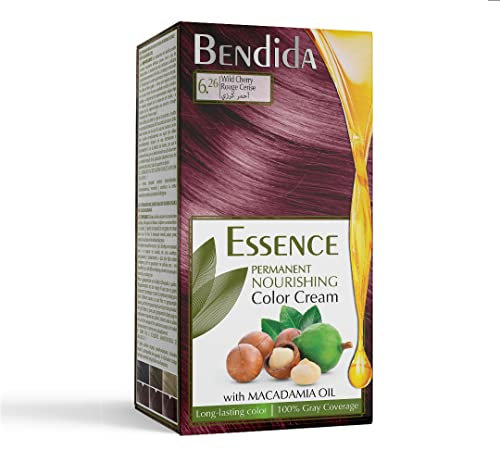 Bendida Tinta Capelli Permanente 120 ml - Olio di Macadamia e Ossidante 6% | Copertura 100% dei capelli bianchi & brillantezza duratura | colorazione permanente (6.26 ciliegie selvatiche)
