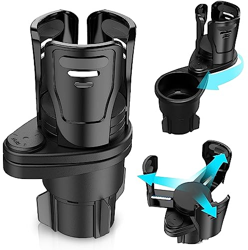 Car Cup Holder Expander, Adjustable Cup Stand, Expander Drink Can Coffee Bottles, 360°Rotating Car Cup Holder Expander with Adapter Stand for Car, Marine, Caravan (Black)