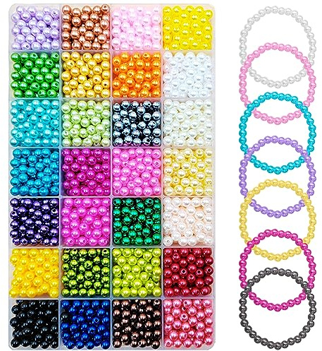 28 Colori Perle 1680 Pezzi Perline di perla per la creazione di gioielli | 6mm, Gioielli per braccialetti, resistenti, adatti a un uso ripetuto senza che si sgancino o si rompano facilmente