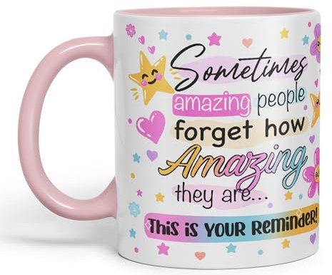 Vixar Sometimes Amazing People Forgot... Coloured Ceramic Mug Cup Gift 330ml 11oz Work Office Tea Coffee Gift (Pink)