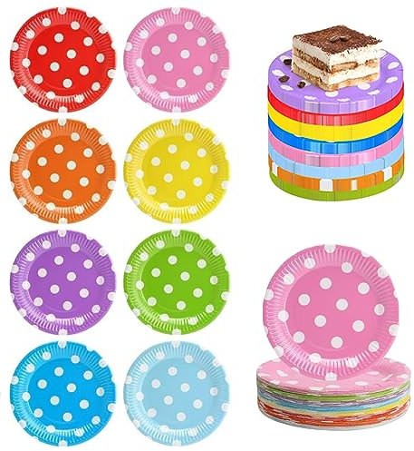 YZDZSW Colorful Party Paper Plates, 80 Pack Disposable Plates Tableware, 7 Inch Round Disposable Paper Plates Multicoloured Party Plates for Weddings Birthday Parties DIY Crafts