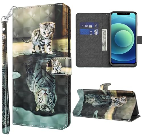 GLANDOTU Lederhülle für Samsung Galaxy S24 Ultra Hülle, Kartensteckplätzen Muster Flip Motive Wallet Handyhülle Tasche Case Schutzhülle Kompatibel mit Samsung S24 Ultra Hülle - Katze & Tiger