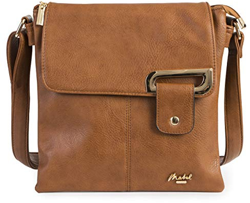 Mabel damaxelväska crossbody axelväska med silver eller guld trim – medelstor handväska – FAITH, Brun (guldkant)