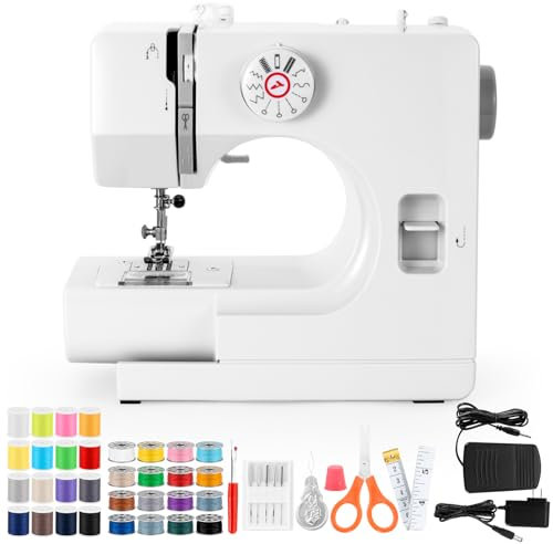 BUXFMHT Mechanische Nähmaschine für Näh-Einsteiger & Anfänger, 12 Stichprogrammen, Freiarm, Nählicht & elektrischem Fußanlasser mit Fußpedal & Nähset - (Neueste glatte Version), SEWING MACHINE-725