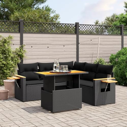 SECOLI Polyrattan Lounge Gartenlounge Set Gartenmöbel Wetterfest Garten Sofa Set Balkonlounge Set Sitzgruppe Lounge Sofagarnitur mit Verstellbare Tischplatte-Schwarz-6-tlg-2