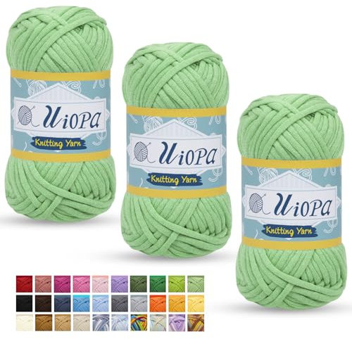 Uiopa 4mm Schlauchgarn zum Häkeln, 3 x 50g(3 x 50m) Häkelwolle Dickes Garn für Anfänger, Chunky Yarn Baumwollgarn für Häkeln Stricken Taschen, Körbe, Teppiche, DIY Handarbeiten
