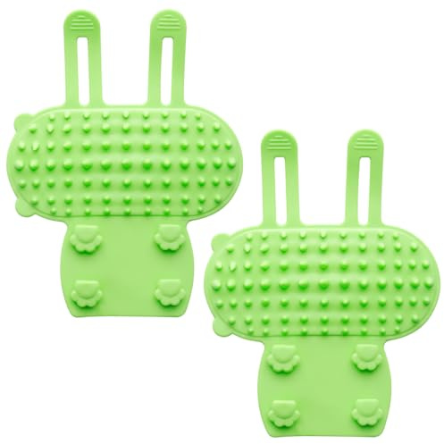 Thyonta 2 Pcs Cat Self-Grooming Silicone Massage Brush 2-in-1 No-Bath Grooming Tool Shedding Glove Scratch Relief Toy with Strap for Table and Chair Legs (Green)