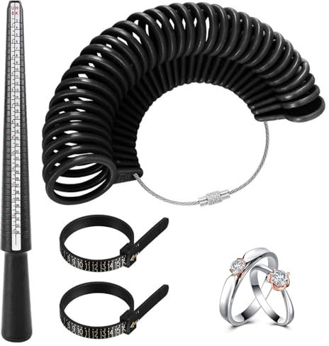 Set di Misuratori per Anelli 4 PCS, Calibro Professionale con Scala UK/US/EU per Misurare Diametro e Taglia Dito, Strumento di Misura Anelli in Acciaio