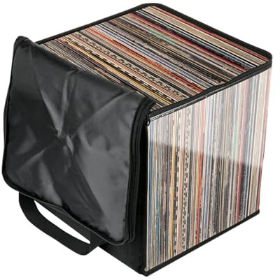 Almacenamiento de discos, organizador de álbumes de vinilo con tapa, caja de almacenamiento decorativa de LP, caja de mudanza perfecta para proteger tu preciosa colección de discos de vinilo, negro