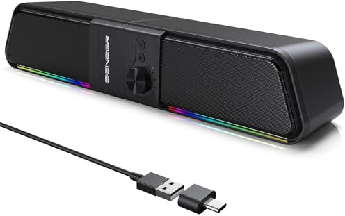 Senzer CS20 Casse Pc, Casses Usb Bluetooth Flowing LED Gaming SoundBar, Casse per Pc Computer Portatile (Not 3.5Aux)