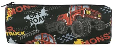 HMZXZ Pencil Case Red Monster Trucks Car，Pencil Holder Zipper Canvas Pen Box Pouch Storage Box Cars Cosmetic Stationery Bag for Student School Office