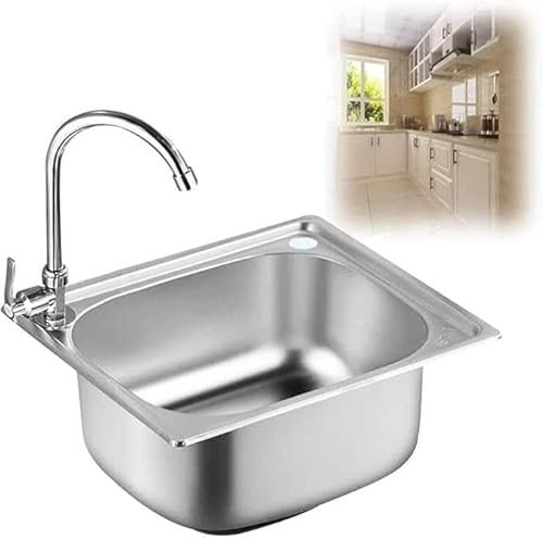 Fregadero pequeño de acero inoxidable para instalación empotrada y empotrada, cuenco individual con escurridor reversible, tuberías de residuos y clips, ideal para cocinas pequeñas
