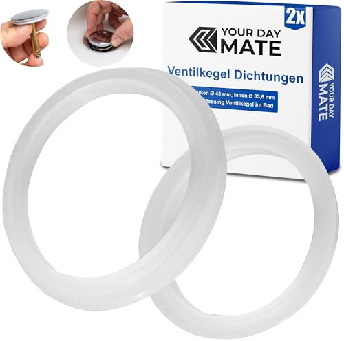 Guarnizione di ricambio per tappo valvola, 2 pezzi, in silicone, trasparente, dimensione anello di tenuta esterno Ø 43 mm, interno Ø 33,6 mm, anello di tenuta tappo in ottone per lavabo, lavandino