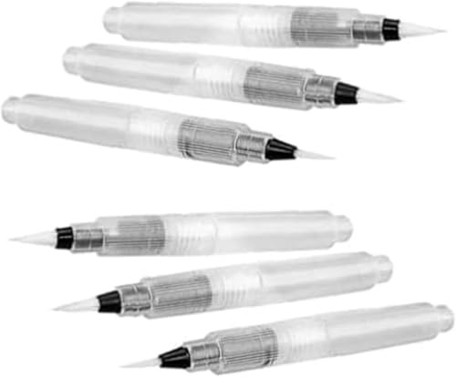 6 Pcs White Water Coloring Brush Pens, Aqua Pen Brush for Watercolor Painting, Water Soluble Pencil, Markers, Solid Colors or Powdered Pigment, Paintbrush Sets (12cm)