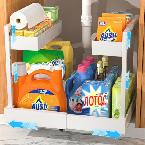 iHomara Erweiterbar ausziehbare Metall Spülenschrank Organizer, Unter Waschbecken Regal Organizer, ausziehbare Schublade für Küche, Bad, Büro, Geschirrsraum