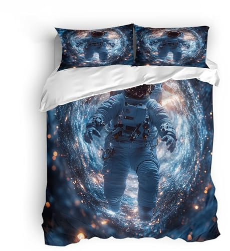 Generisch Bettwäsche Astronaut & Bettwäsche Universum – 135x200cm mit 2 Kissenbezügen 80x80cm, hautfreundliches & langlebiges Material, detailreiches Weltraumdesign für Astronomie- & Technikfans.