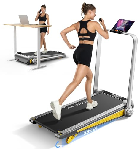 YPOO Walking Pad with Incline 3 in 1 Folding Treadmills for Home Foldable 3 Level Incline, Portable Walking Pad Foldable 300 Lbs Capacity, Quiet Under Desk Treadmill with Remote Control & APP