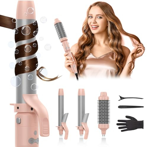 Rotating Curling Iron Set, Automatic Curling Wand for Long Hair, Easy to Use Hair Curler Get Effortless Beach Waves, 3 Sizes Ceramic Barrel 1/1.25/1.5 Inch to 410°F with Home Button, Dual Voltage