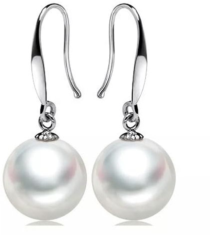 925 Silver 10mm Pearl Hook earrings Chain dangle women fashion jewelry