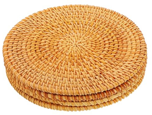 MUCKLILY Salvamanteles Grandes Tejidos de Ratán Natural, Resistentes al Calor, Redondos, para Cocina y Comedor, Multifuncionales, 4 Piezas para Platos Calientes y Tazones