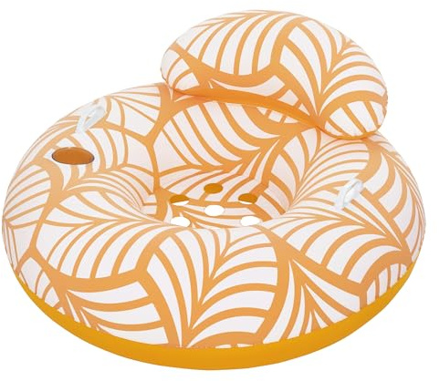 Bestway Schwimmring mit Textiloberfläche & Kopfstütze 104 cm – Aufblasbarer Schwimmsessel für Pool, See & Meer, Wasserliege mit Getränkehalter, Pool Lounge für 1 Person bis 100 kg