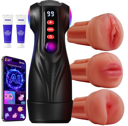 Tauara Masturbateurs Masculins Sex Toýs Homme, APP Coffrets et Sets Masturbeuse Masculin avec 9 Vibration und 9 Succion, Sex Toys Masturbateur Automatique avec 3 Manchon Amovible Sextoy Homme