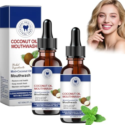 Ourlyard Mouthwash, Ourlyard Coconut Oil Mouthwash Essence Oil, Mint Oils Pulling, Coconut Oils Pulling per denti, Collutorio fresco & sbiancamento, Cura orale quotidiana morbida, 60 ml (2 pezzi)