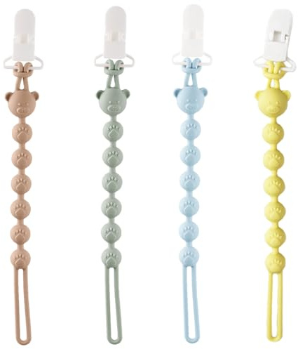 CHIHOLEN 4 Pezzi Catenella Portaciuccio in Silicone, con clip di sicurezza, catena Pacifier bambini, clip per ciuccio, senza BPA, universale, per ragazzi e ragazze