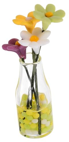 Kisangel Miniature Daisy Vase Flowerpot Dollhouse Decor Glass Micro Landscape Ornament for Tiny Toys and Miniature Flowerpot Crafts
